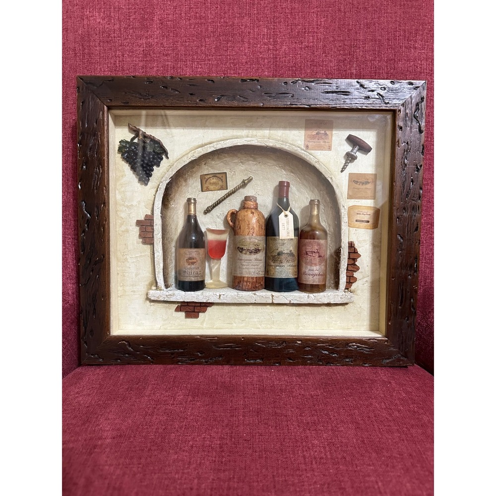 Vintage Wine Bottle Shadow Box Wall‎ Art Decor Bar Kitchen Vineyard Theme